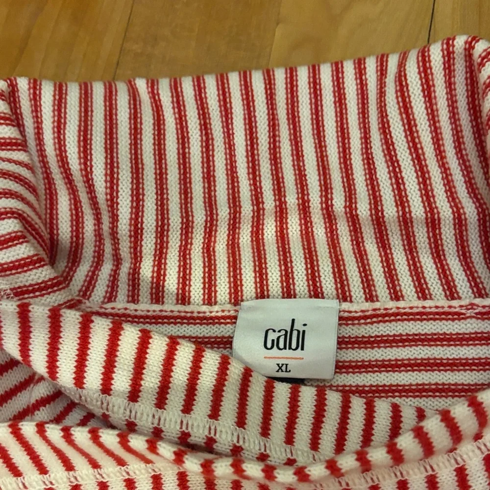 CAbi Striped Cowl Neck Sweater in Red and White - Picture 2 of 7
